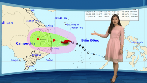 Dự báo thời tiết chiều và tối ngày 30/10/2019 | Bão số 5 sẽ đổ bộ vào Quảng Ngãi đến Khánh Hòa